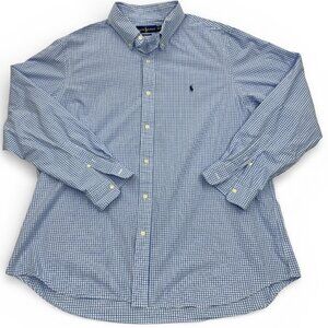 Polo Ralph Lauren Blue White Check Button Down Dress Cotton Shirt Men's 2XL XXL